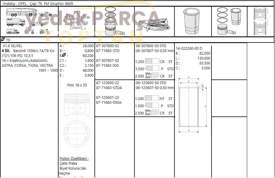 GOETZE OPEL SEGMAN 0.50 79MM ASTRAF ASTRAG VECTRAB VECTRAC X16XEL Z16XE