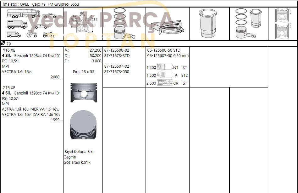 Yedek Parça :GOETZE OPEL PISTON SEGMAN 0.50 79MM ASTRAG VECTRAB VECTRAC Z16XE Özellikler: 8771673050000G