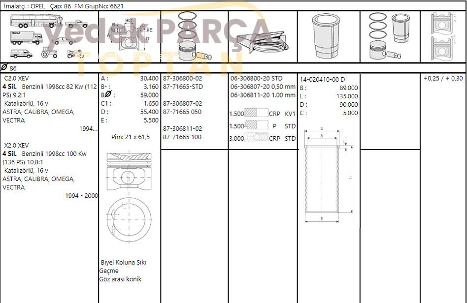 GOETZE OPEL PISTON SEGMAN STD 86MM VECTRAB ASTRAF ASTRAG X20XEV