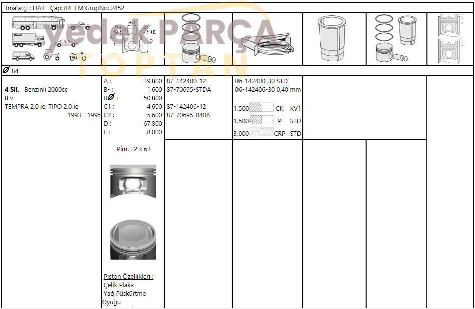 SEGMAN STD 84MM TEMPRA 2.0 IE 16V/8V