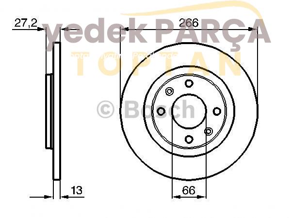 BOSCH FREN DISKI ON DUZ 266 mm PEUGEOT PARTNER BERLINGO 96 C2 C3 1.4 02